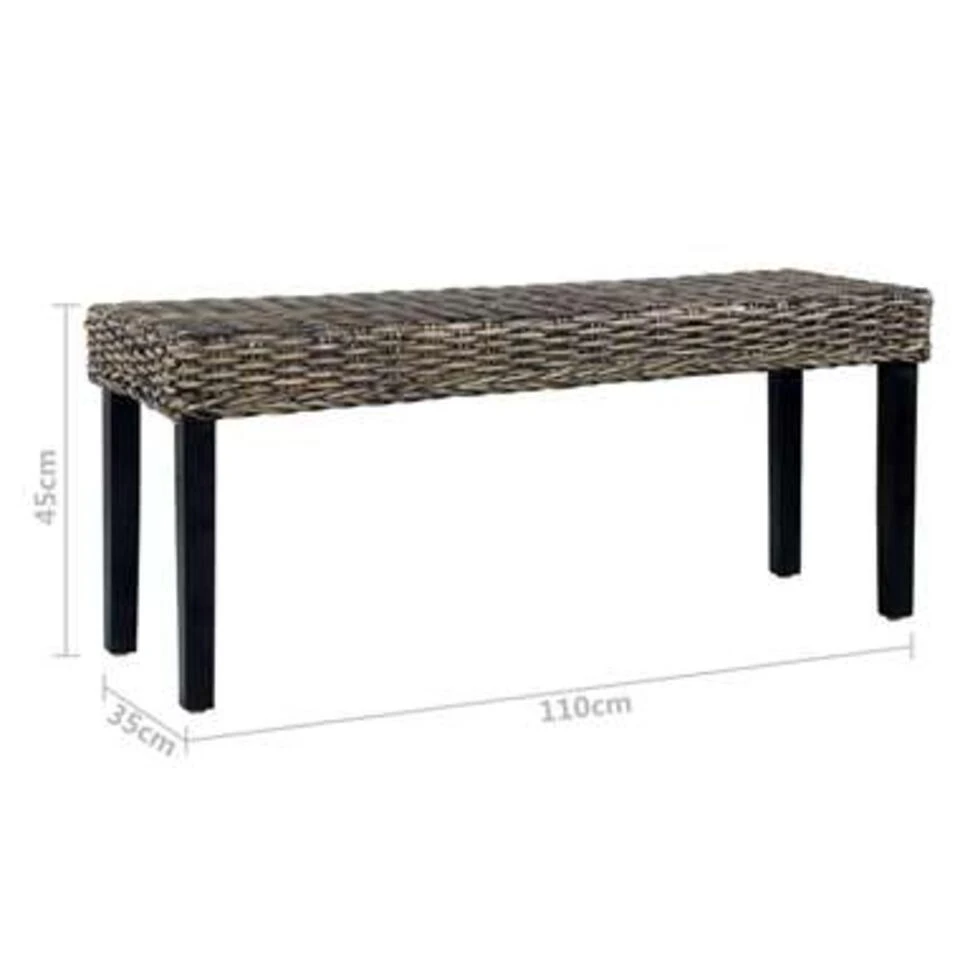 VidaXL Bankje 110 Cm Natuurlijk Kubu Rattan En Massief Mangohout Zwart 8 VidaXL Bankje 110 Cm Natuurlijk Kubu Rattan En Massief Mangohout Zwart - Afbeelding 6