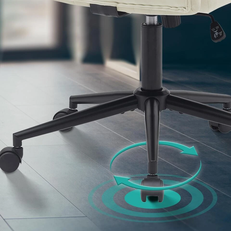 CLP Bureaustoel Kingman Zwart Frame - Fluweel - Creme 8 CLP Bureaustoel Kingman Zwart Frame - Fluweel - Creme - Afbeelding 6