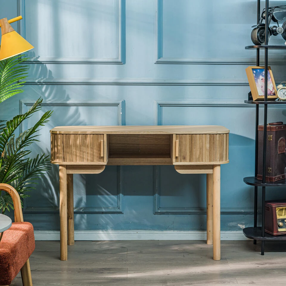 Bureau Met 2 Deuren Van Essen Hout 4 Bureau Met 2 Deuren Van Essen Hout - Afbeelding 2