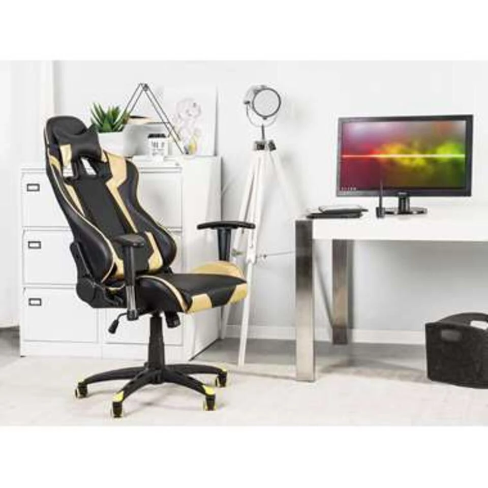 Beliani Bureaustoel KNIGHT - Zwart Kunstleer 4 Beliani Bureaustoel KNIGHT - Zwart Kunstleer - Afbeelding 2