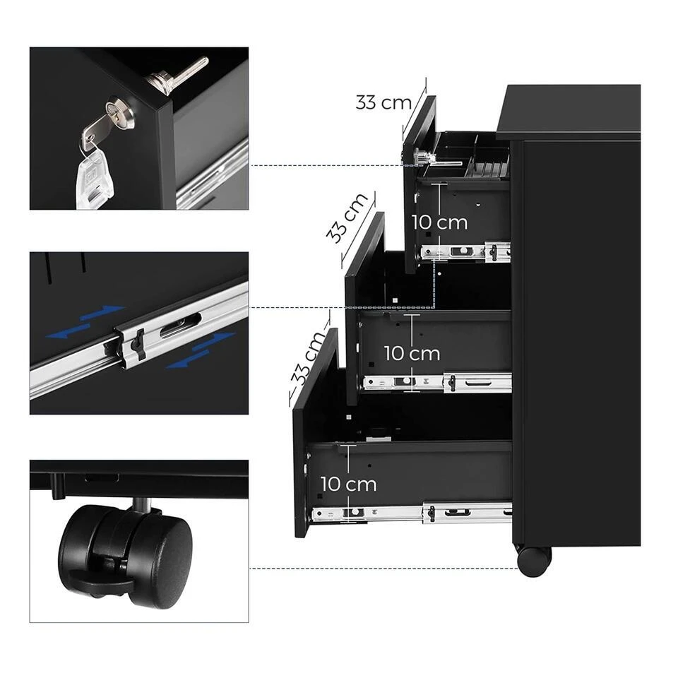 Bureau Ladeblok Verrijdbaar Incl. Slot - 55x45x39cm - Zwart 8 Bureau Ladeblok Verrijdbaar Incl. Slot - 55x45x39cm - Zwart - Afbeelding 6