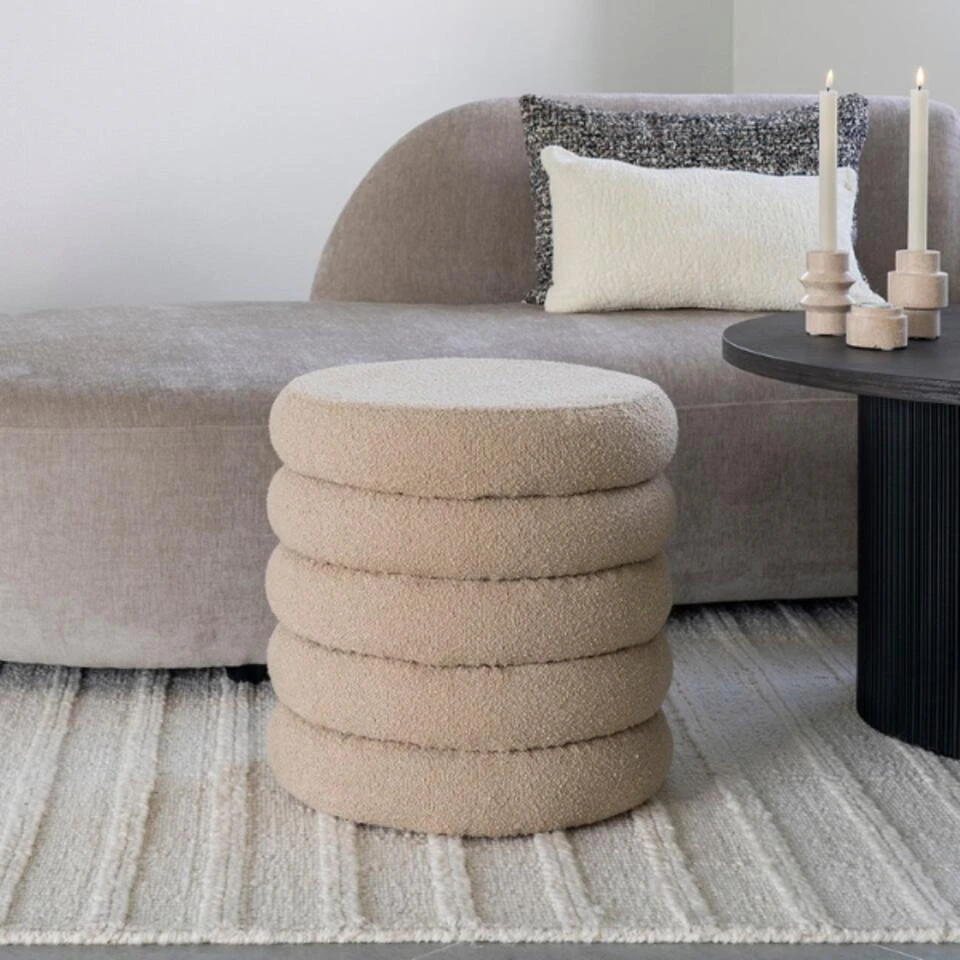 Poef Grijs - Ø44x44cm - Ronde Poef - Poef Brooklyn 7 Poef Grijs - Ø44x44cm - Ronde Poef - Poef Brooklyn - Afbeelding 5