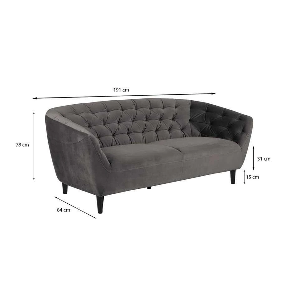 Bank Thyrza 3-zits - Fluweel - Donkergrijs 5 Bank Thyrza 3-zits - Fluweel - Donkergrijs - Afbeelding 3
