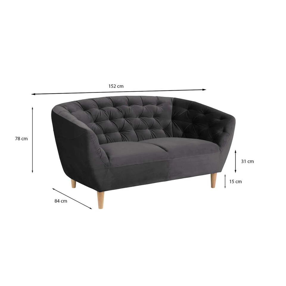 Bank Thyrza 2-zits - Fluweel - Donkergrijs 5 Bank Thyrza 2-zits - Fluweel - Donkergrijs - Afbeelding 3