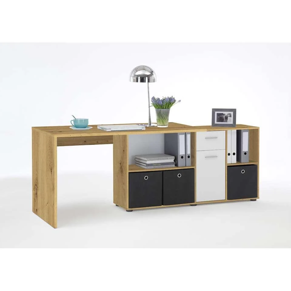 Hoekbureau Lex - Eikenkleur/wit - 136x68x75 Cm 4 Hoekbureau Lex - Eikenkleur/wit - 136x68x75 Cm - Afbeelding 2