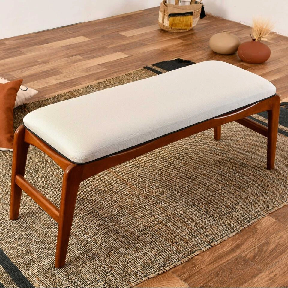 Emob Houten Bank - Woody Fashion - 100% Haagbeukhout - Linnen Stof - Walnoot 5 Emob Houten Bank - Woody Fashion - 100% Haagbeukhout - Linnen Stof - Walnoot - Afbeelding 3