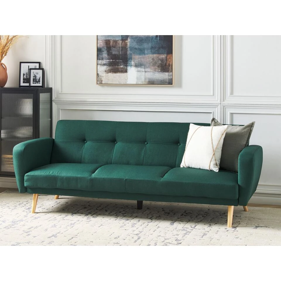 FLORLI - Slaapbank 3-zits - Groen - Polyester 4 FLORLI - Slaapbank 3-zits - Groen - Polyester - Afbeelding 2