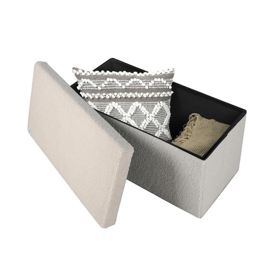 Merkloos Urban Living Poef/hocker/opbergbox - Creme Wit - 76 X 38 X 38 Cm 7 Merkloos Urban Living Poef/hocker/opbergbox - Creme Wit - 76 X 38 X 38 Cm - Afbeelding 5