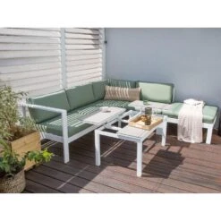 MESSINA - Loungeset Voor 5 - Wit/Groen - Aluminium -Meubelpromotie 87ffb39268a94273ae3fc75e5d48298b