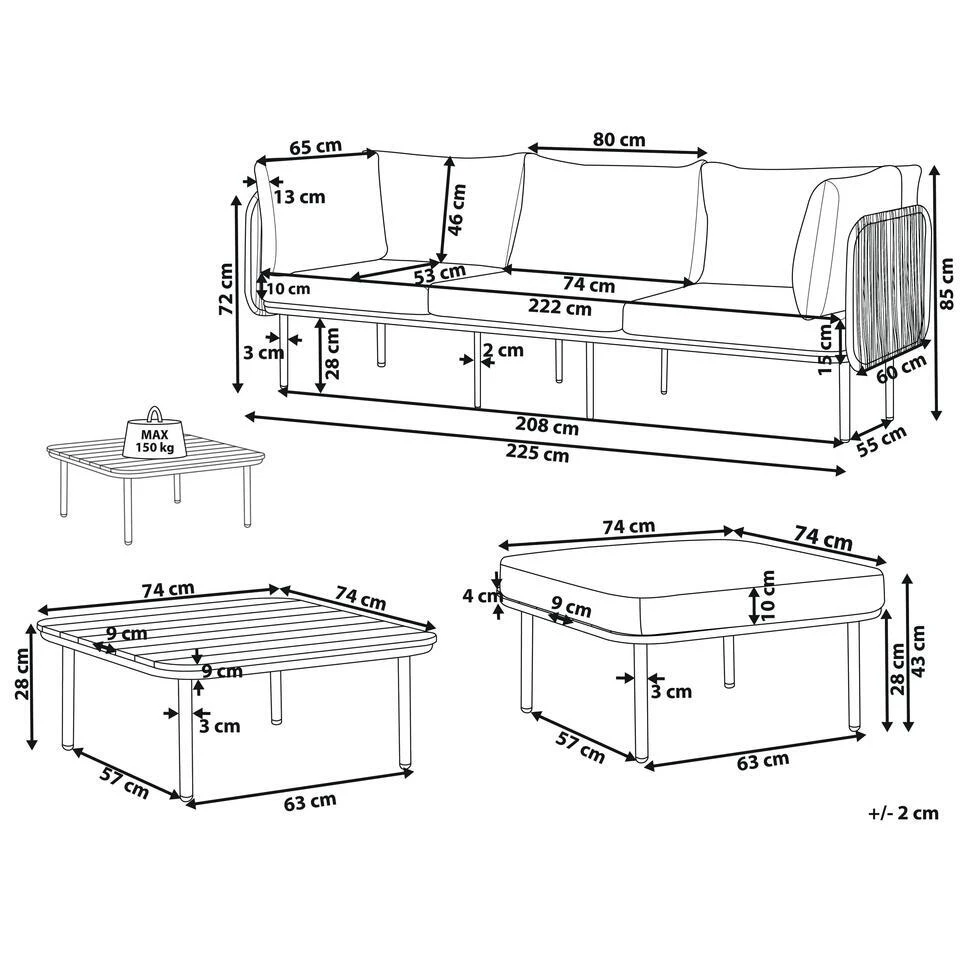 SENISE - Loungeset Voor 3 - Grijs - Aluminium 5 SENISE - Loungeset Voor 3 - Grijs - Aluminium - Afbeelding 3