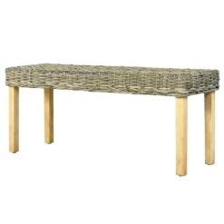 VidaXL Bankje 110 Cm Natuurlijk Kubu Rattan En Massief Mangohout -Meubelpromotie 88b43365922d4f5bbfc6dc415c47e386