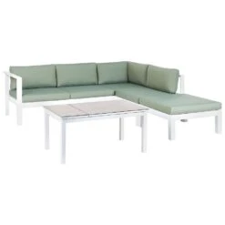 MESSINA - Loungeset Voor 5 - Wit/Groen - Aluminium -Meubelpromotie 8bf1d502a2f64c81b3cdd4af336f8111