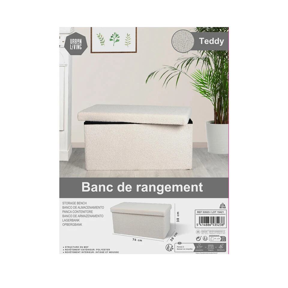 Merkloos Urban Living Poef/hocker/opbergbox - Creme Wit - 76 X 38 X 38 Cm 6 Merkloos Urban Living Poef/hocker/opbergbox - Creme Wit - 76 X 38 X 38 Cm - Afbeelding 4