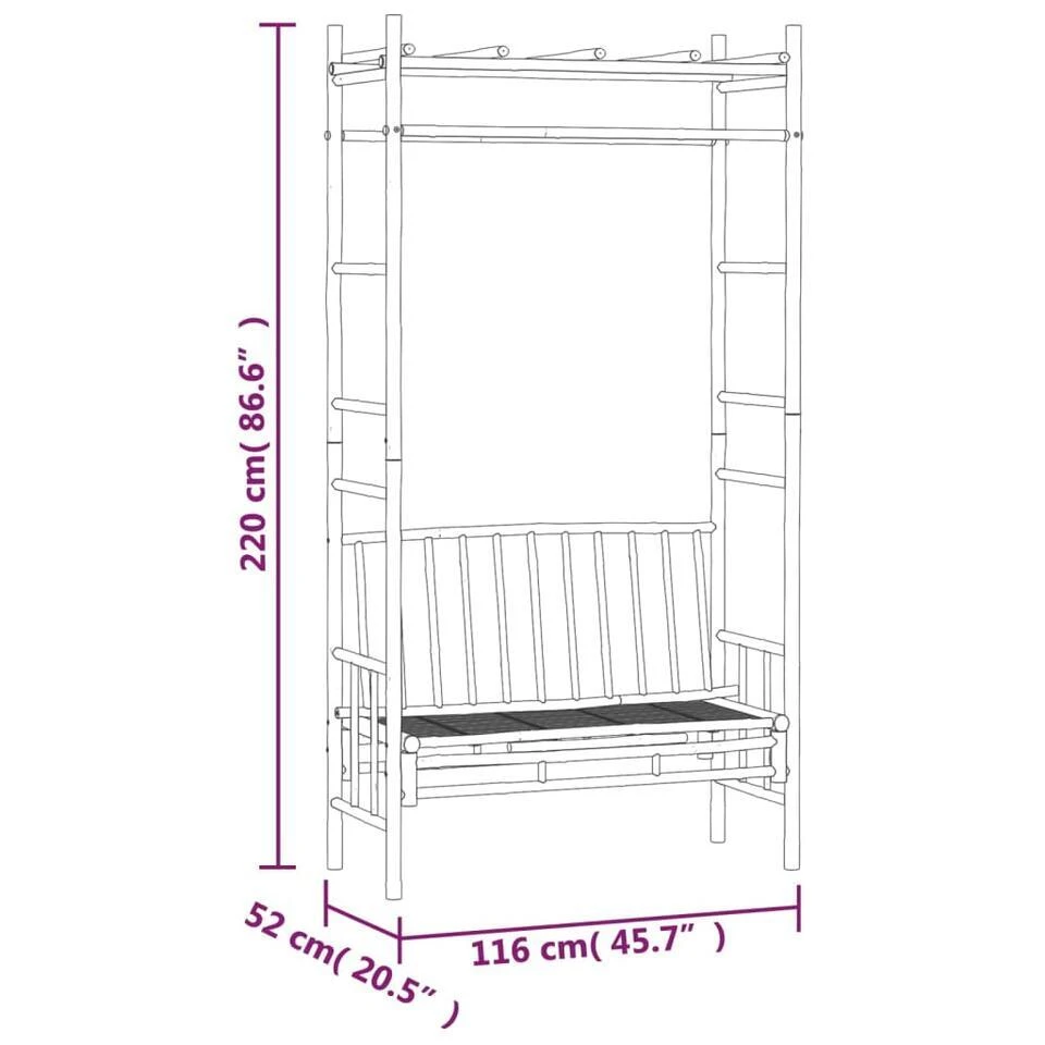 VidaXL - Tuinbank - Bruin - Bamboe - 116 Cm - Met Pergola 8 VidaXL - Tuinbank - Bruin - Bamboe - 116 Cm - Met Pergola - Afbeelding 6