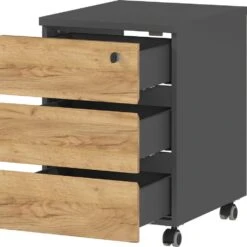 Ladeblok Miguel Met 3 Lades - Antraciet/eik -Meubelpromotie 915818278c2941a3a537a0ad88b997ae