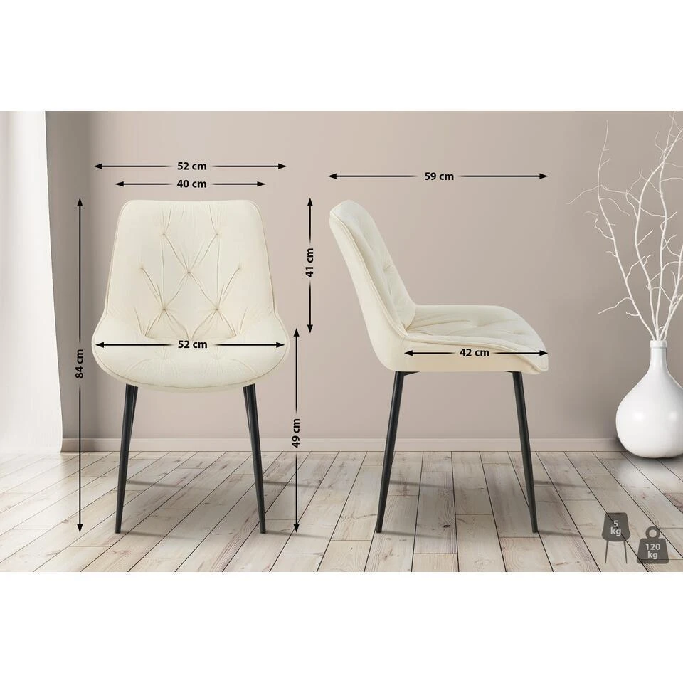 CLP Set Van 2 Eetkamerstoel Wallace Zwart Frame - Fluweel - Creme 4 CLP Set Van 2 Eetkamerstoel Wallace Zwart Frame - Fluweel - Creme - Afbeelding 2