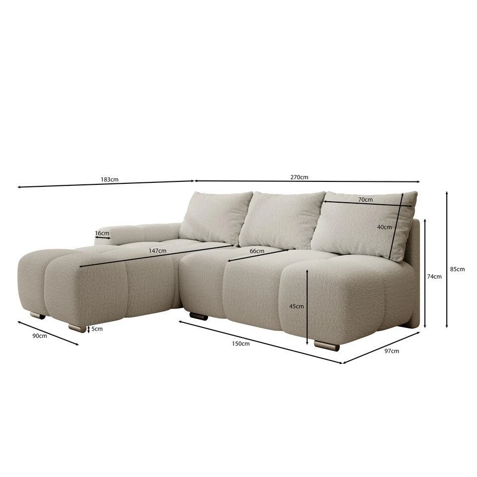 Meubella - Broome - Hoekbank 3-zits - Beige Teddystof - Links 7 Meubella - Broome - Hoekbank 3-zits - Beige Teddystof - Links - Afbeelding 5