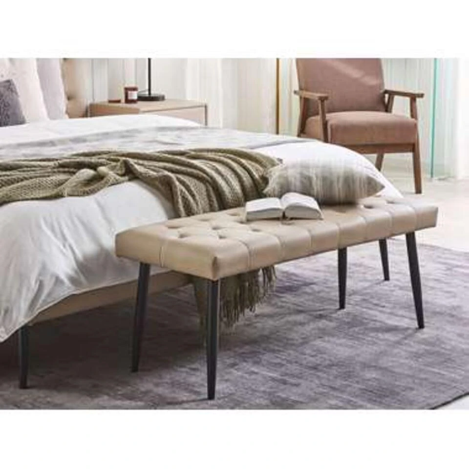 ESSONNE - Hocker - Beige - Kunstleer 4 ESSONNE - Hocker - Beige - Kunstleer - Afbeelding 2