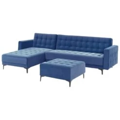 ABERDEEN - Slaapbank Met Ottomaan - Blauw - Rechtszijdig - Fluweel -Meubelpromotie 99150e03e7e44659a998fd2513e464cf