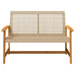VidaXL - Tuinbank - Beige - Poly Rattan En Acaciahout Beige - 112 Cm -Meubelpromotie a5f24e0328cd40a1bc5e39f19cde3d24