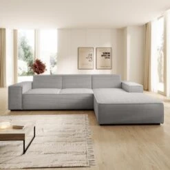 Meubella - Hoekbank Cardiff - Grijs - Ribstof - Rechts -Meubelpromotie a605bf84b3cb469e89f4eb9d5aa43fbc