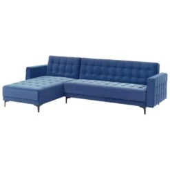 ABERDEEN - Slaapbank Met Ottomaan - Blauw - Rechtszijdig - Fluweel -Meubelpromotie a6178d0a5ac443efb2e6e8cb24febe48