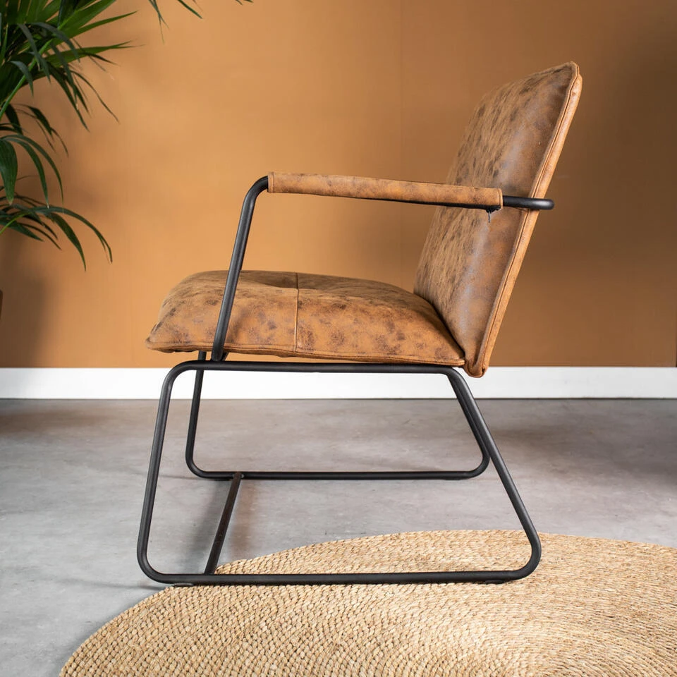 Industriële Fauteuil Hailey Cognac Ecoleder - Leder - Bruin 4 Industriële Fauteuil Hailey Cognac Ecoleder - Leder - Bruin - Afbeelding 2