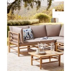 CERRETO - Ottomaan - Taupe - Bamboe -Meubelpromotie ab19f531d5a54bd794d6bb3f3d4b1541