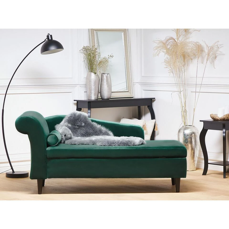 LUIRO - Chaise Longue - Groen - Linkerzijde - Fluweel 4 LUIRO - Chaise Longue - Groen - Linkerzijde - Fluweel - Afbeelding 2