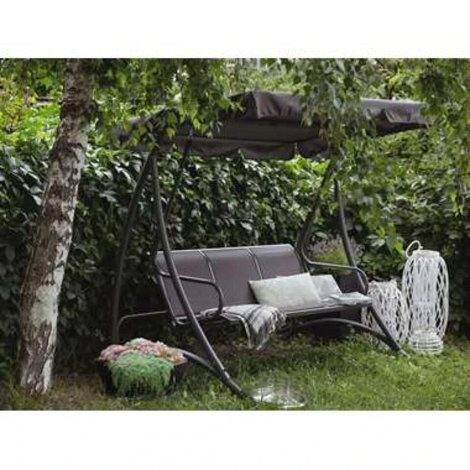 Beliani Schommelbank BOGART - Grijs Polyester 4 Beliani Schommelbank BOGART - Grijs Polyester - Afbeelding 2