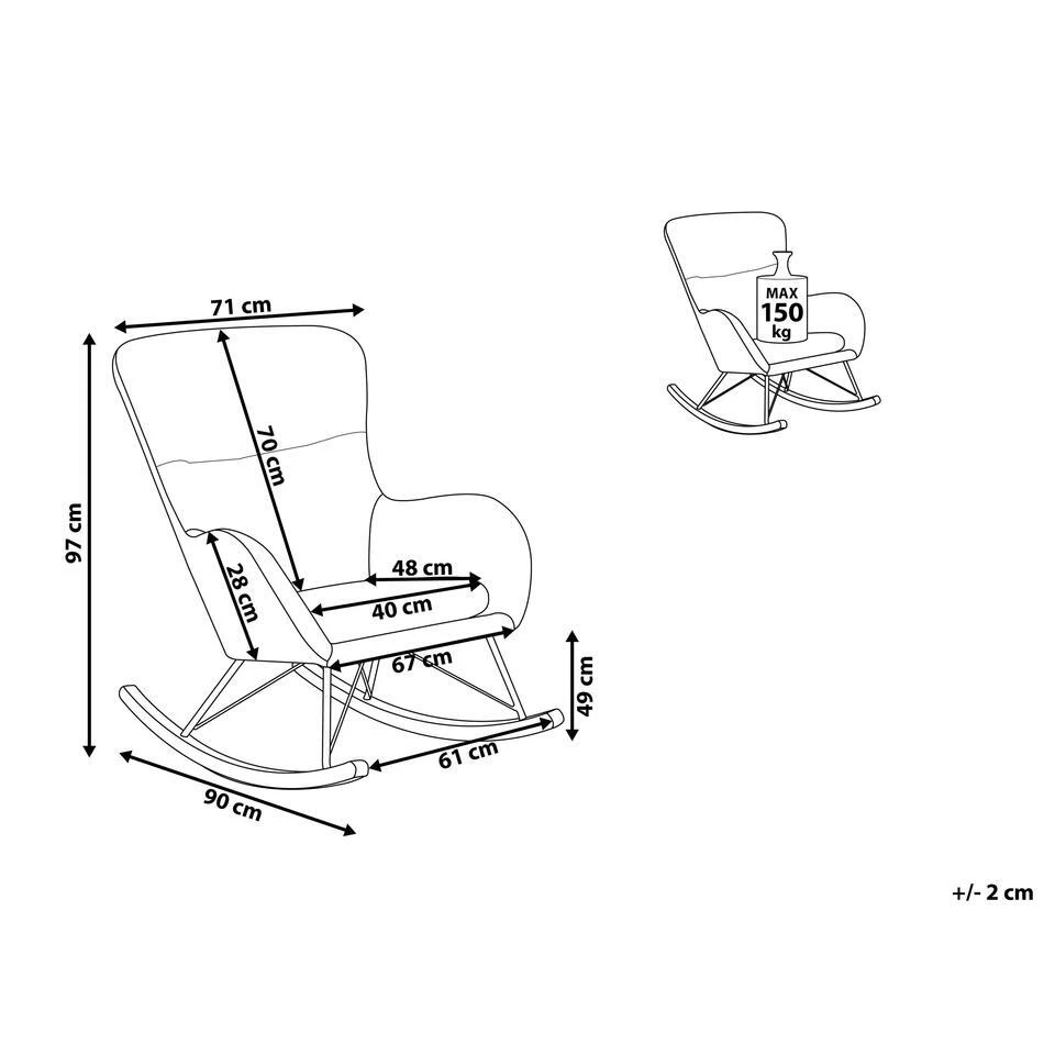 Beliani Schommelstoel ELLAN - Blauw Fluweel 5 Beliani Schommelstoel ELLAN - Blauw Fluweel - Afbeelding 3