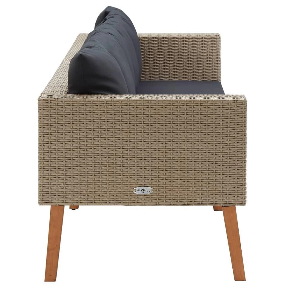 VidaXL Tuinbank 3-zits Met Kussens Poly Rattan Beige 5 VidaXL Tuinbank 3-zits Met Kussens Poly Rattan Beige - Afbeelding 3