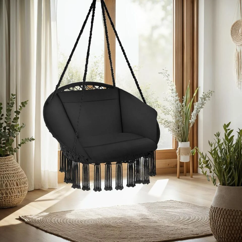 Tectake Hangstoel Grazia, Zwart 4 Tectake Hangstoel Grazia, Zwart - Afbeelding 2