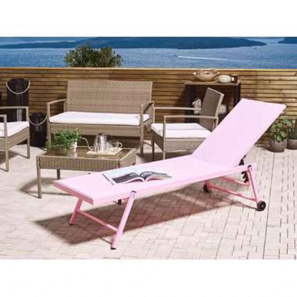 Beliani Tuinligstoel PORTOFINO - Roze Aluminium, Textiel 5 Beliani Tuinligstoel PORTOFINO - Roze Aluminium, Textiel - Afbeelding 3
