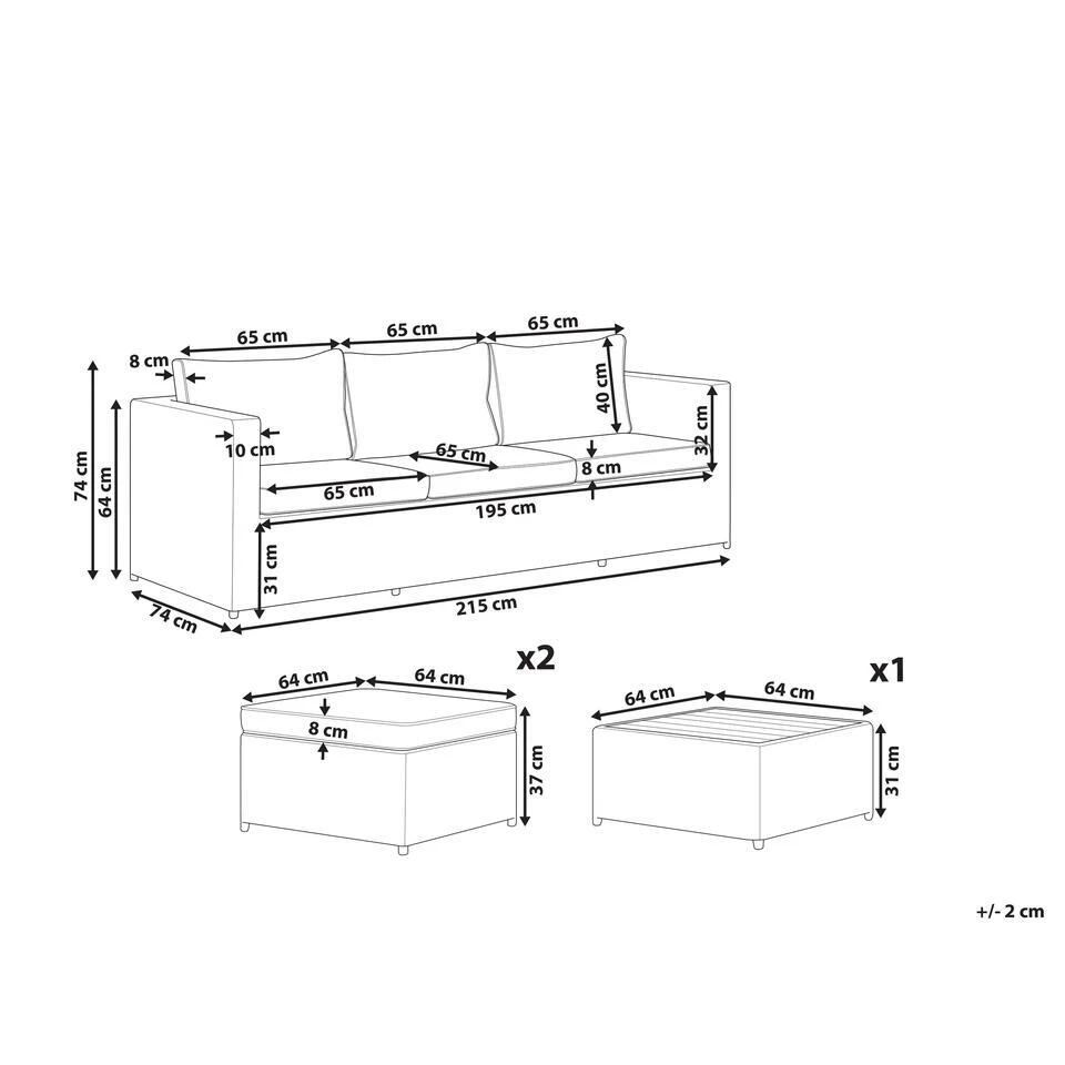 Beliani Loungeset SABBIA - Grijs - 4-delig 4 Beliani Loungeset SABBIA - Grijs - 4-delig - Afbeelding 2