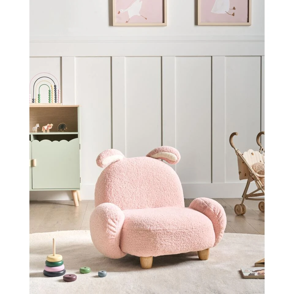 KANNA - Kinderfauteuil - Pastelroze - Bouclé 4 KANNA - Kinderfauteuil - Pastelroze - Bouclé - Afbeelding 2