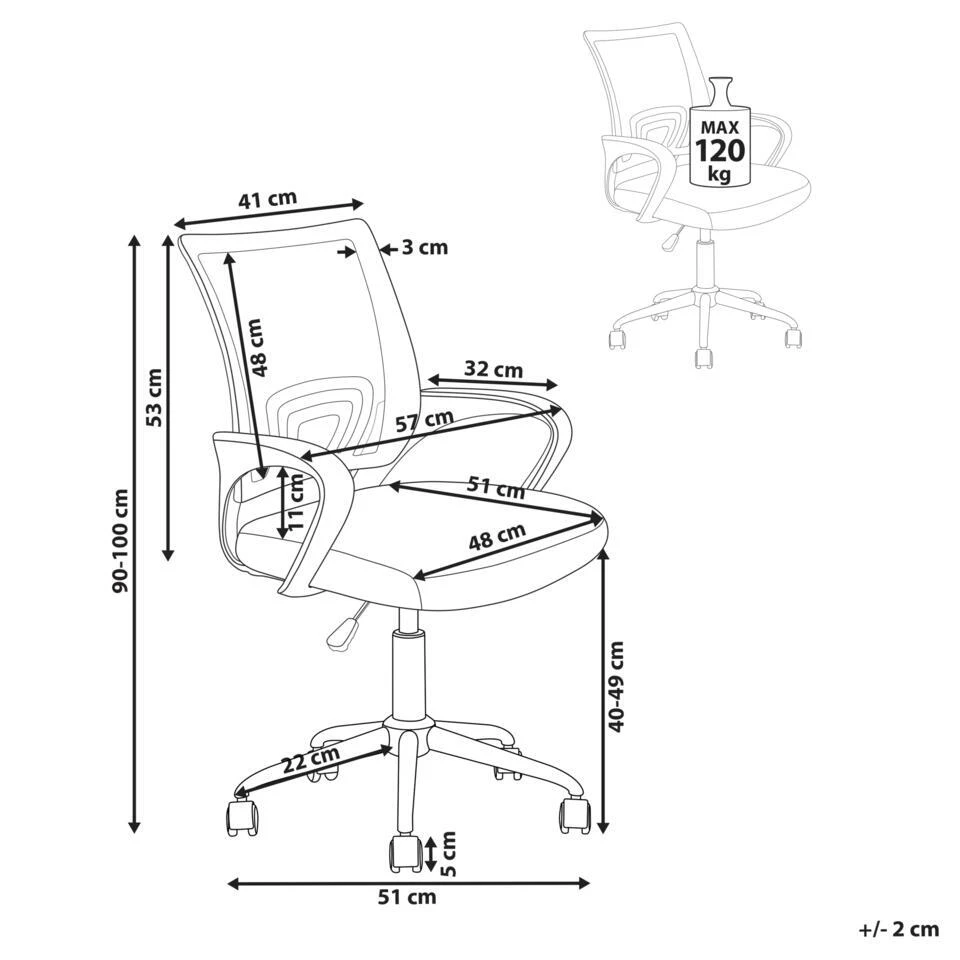 SOLID - Bureaustoel - Zwart/Wit - Polyester 6 SOLID - Bureaustoel - Zwart/Wit - Polyester - Afbeelding 4