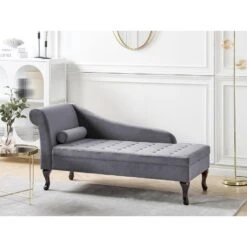 PESSAC - Chaise Longue - Donkergrijs - Linkerzijde - Fluweel -Meubelpromotie c81a0a3243b746058512de3053bad39a