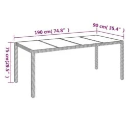 VidaXL - Tuintafel Met Glazen Blad - Zwart - Poly Rattan - 190 X 90 X 75 Cm -Meubelpromotie c874d4747b5e4d228ff7214de8770e5c
