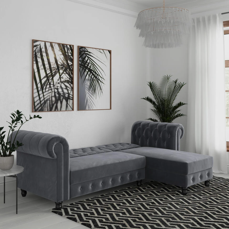 Felix - 3-zits Hoekslaapbank In Antraciet Fluweel 6 Felix - 3-zits Hoekslaapbank In Antraciet Fluweel - Afbeelding 4