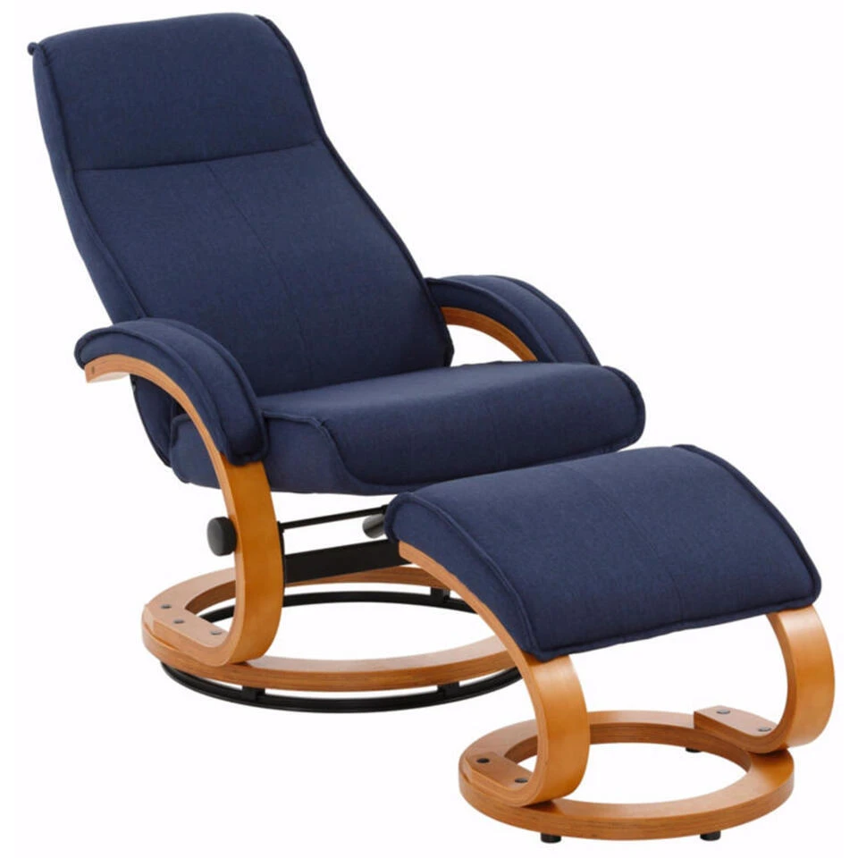 Paris - Fauteuil + Kruk Donkerblauwe Stoffen 4 Paris - Fauteuil + Kruk Donkerblauwe Stoffen - Afbeelding 2