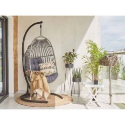 Beliani Hangstoel SESIA - Grijs Polyester, Pe Rotan -Meubelpromotie d4ab082dc1fe4b84819f1349bc85b944