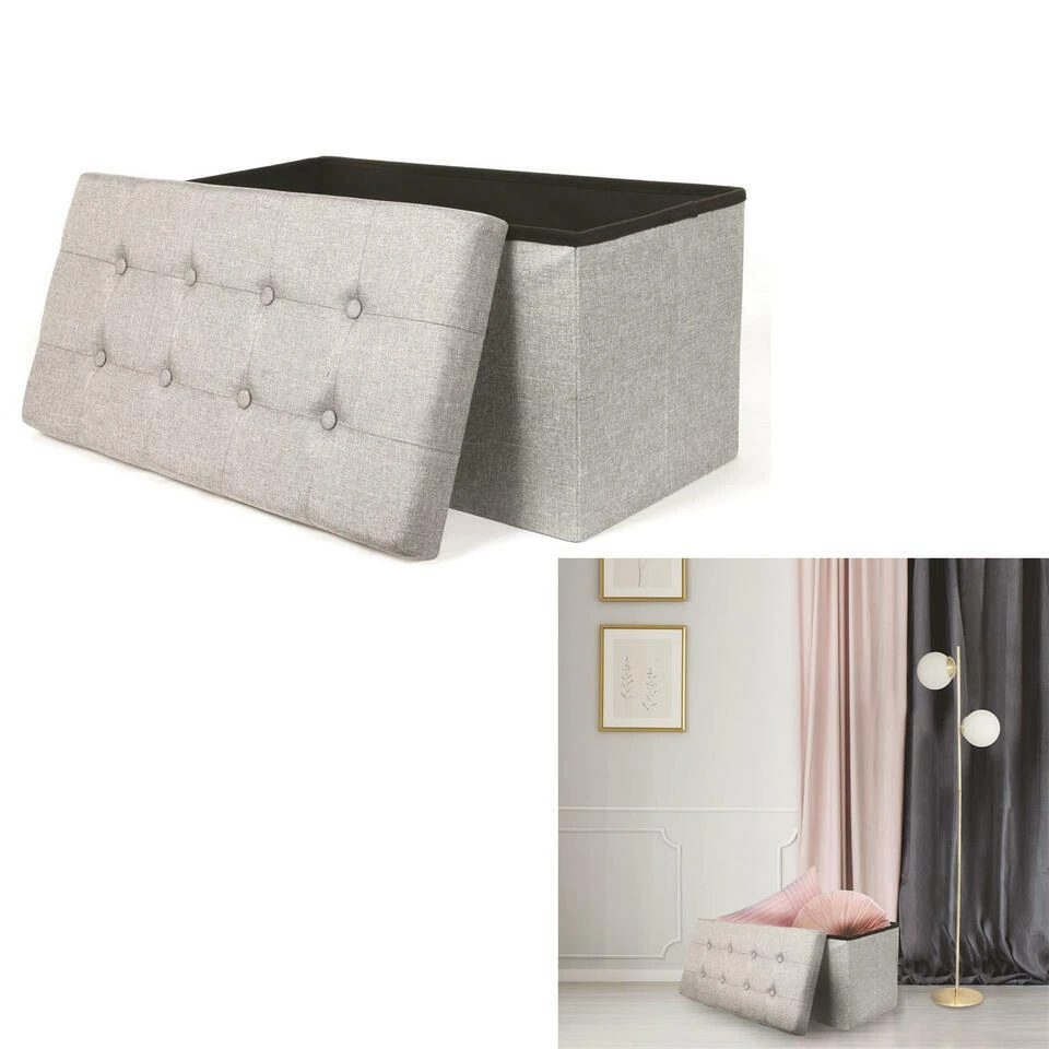 Home Deco Poef Chique - Opbergbox - Lichtgrijs - 76 X 38 Cm 4 Home Deco Poef Chique - Opbergbox - Lichtgrijs - 76 X 38 Cm - Afbeelding 2