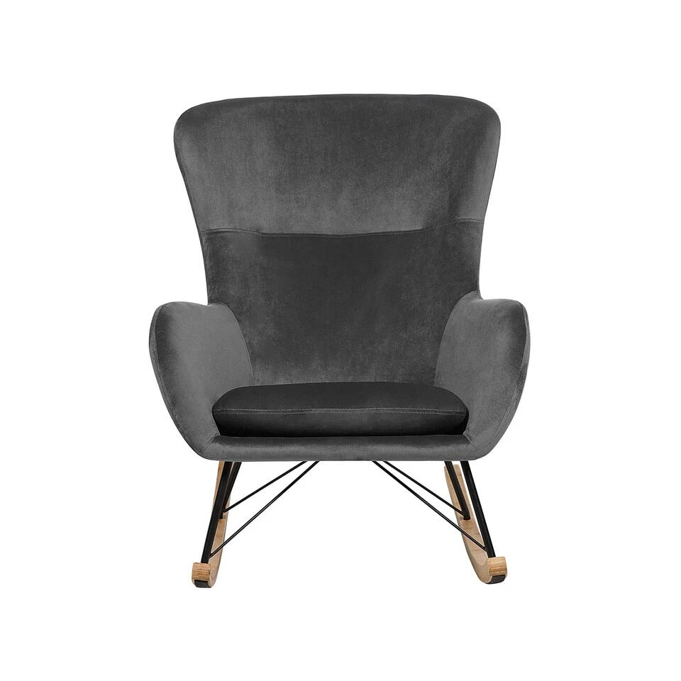 Beliani Schommelstoel ELLAN - Grijs Fluweel 5 Beliani Schommelstoel ELLAN - Grijs Fluweel - Afbeelding 3