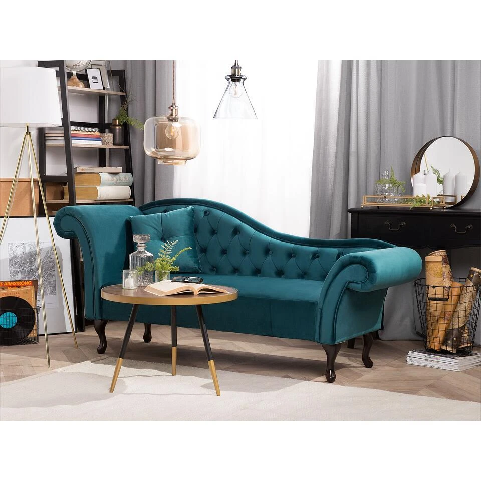 LATTES - Chaise Longue - Blauw - Linkerzijde - Fluweel 4 LATTES - Chaise Longue - Blauw - Linkerzijde - Fluweel - Afbeelding 2