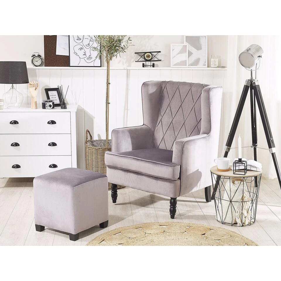 Beliani Fauteuil SANDSET - Grijs Fluweel 4 Beliani Fauteuil SANDSET - Grijs Fluweel - Afbeelding 2