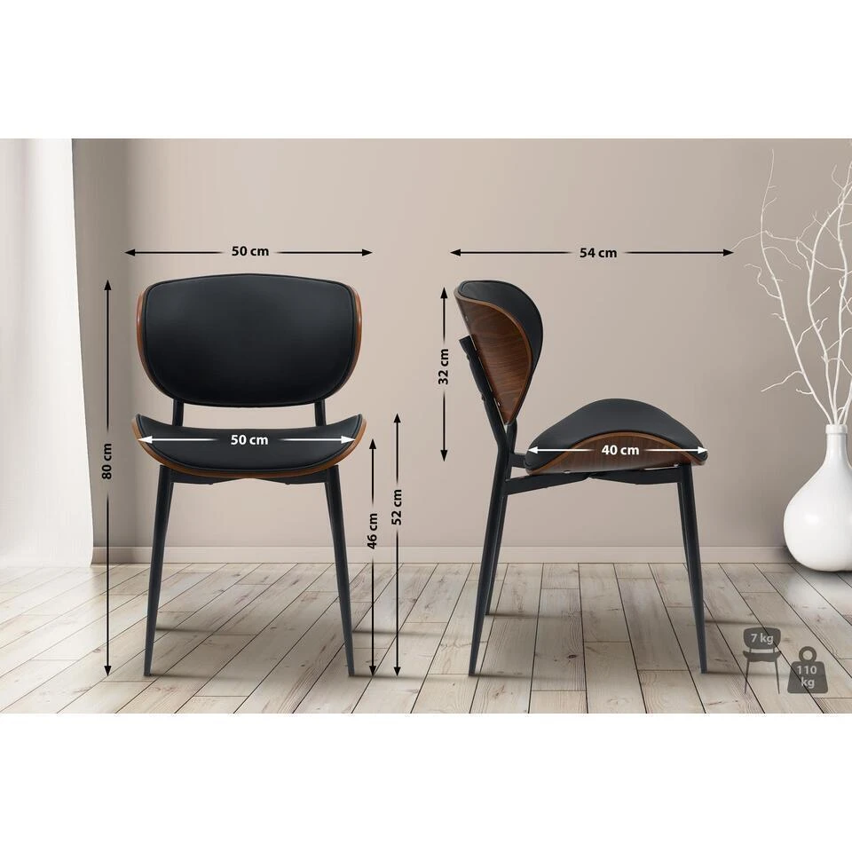 CLP Eetkamerstoel Enid Kunstleer - Walnoot/zwart 4 CLP Eetkamerstoel Enid Kunstleer - Walnoot/zwart - Afbeelding 2