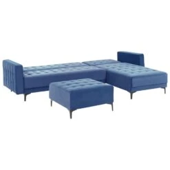 ABERDEEN - Slaapbank Met Ottomaan - Blauw - Linkszijdig - Fluweel -Meubelpromotie e0c6d92843bc4c80a1e0d78d30bf0004