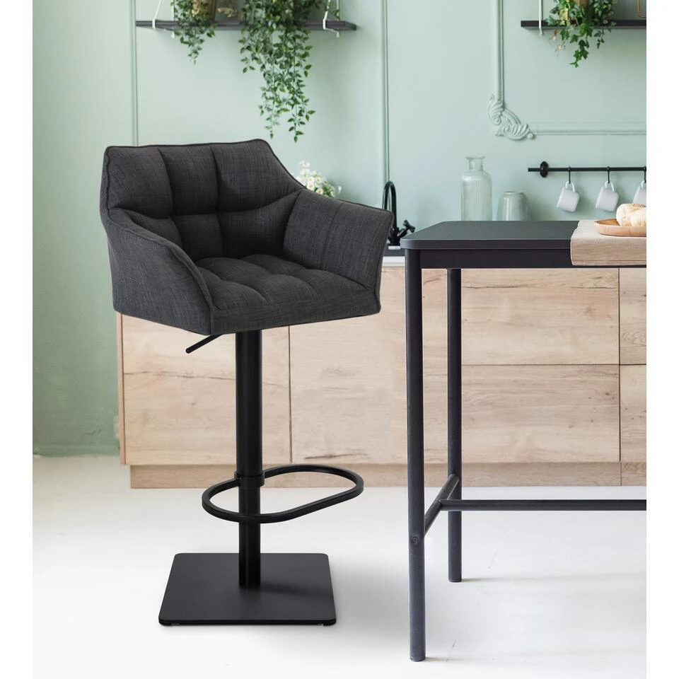 CLP Barkruk Damaso Zwart Frame - Stof - Donkergrijs 5 CLP Barkruk Damaso Zwart Frame - Stof - Donkergrijs - Afbeelding 3