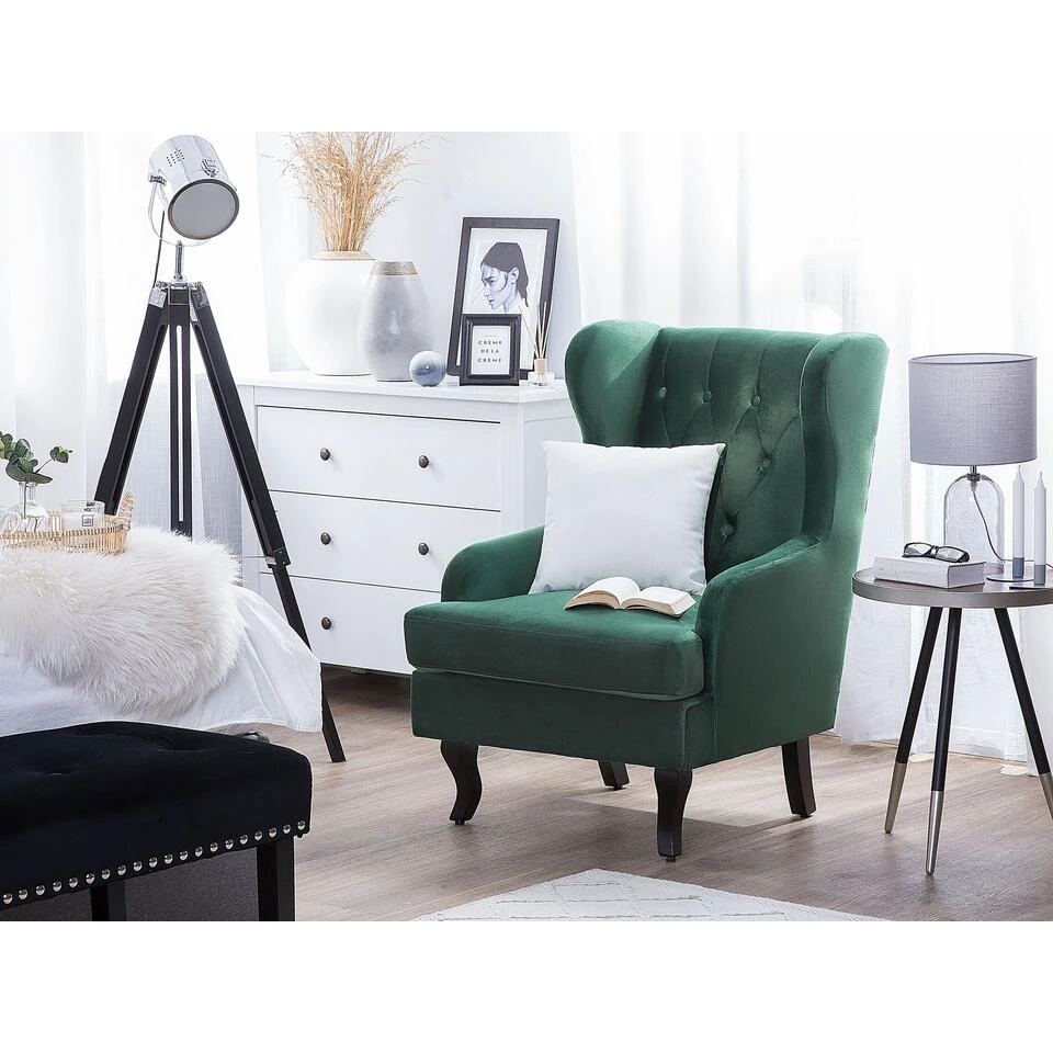 Beliani Oorfauteuil ALTA - Groen Fluweel 4 Beliani Oorfauteuil ALTA - Groen Fluweel - Afbeelding 2